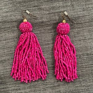 Hot pink beaded fringe tassel earrings